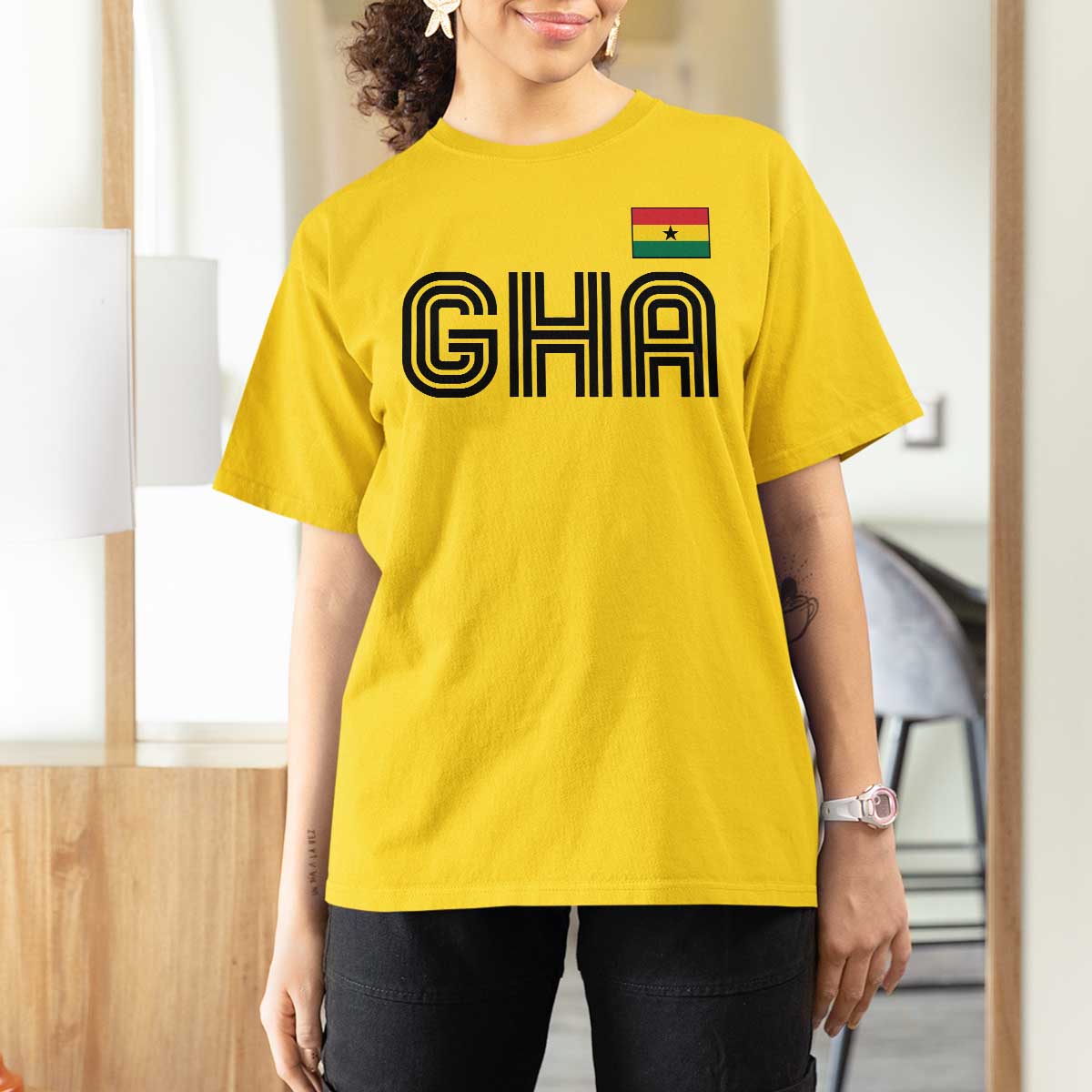 Proud Ghanaian T Shirt For Women Minimalist Ghana Typography Design Ghana Flag