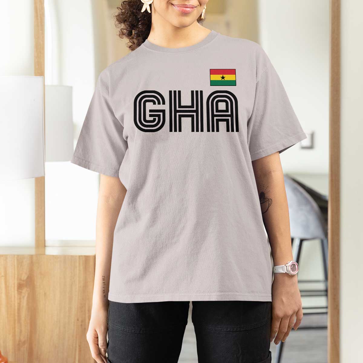 Proud Ghanaian T Shirt For Women Minimalist Ghana Typography Design Ghana Flag