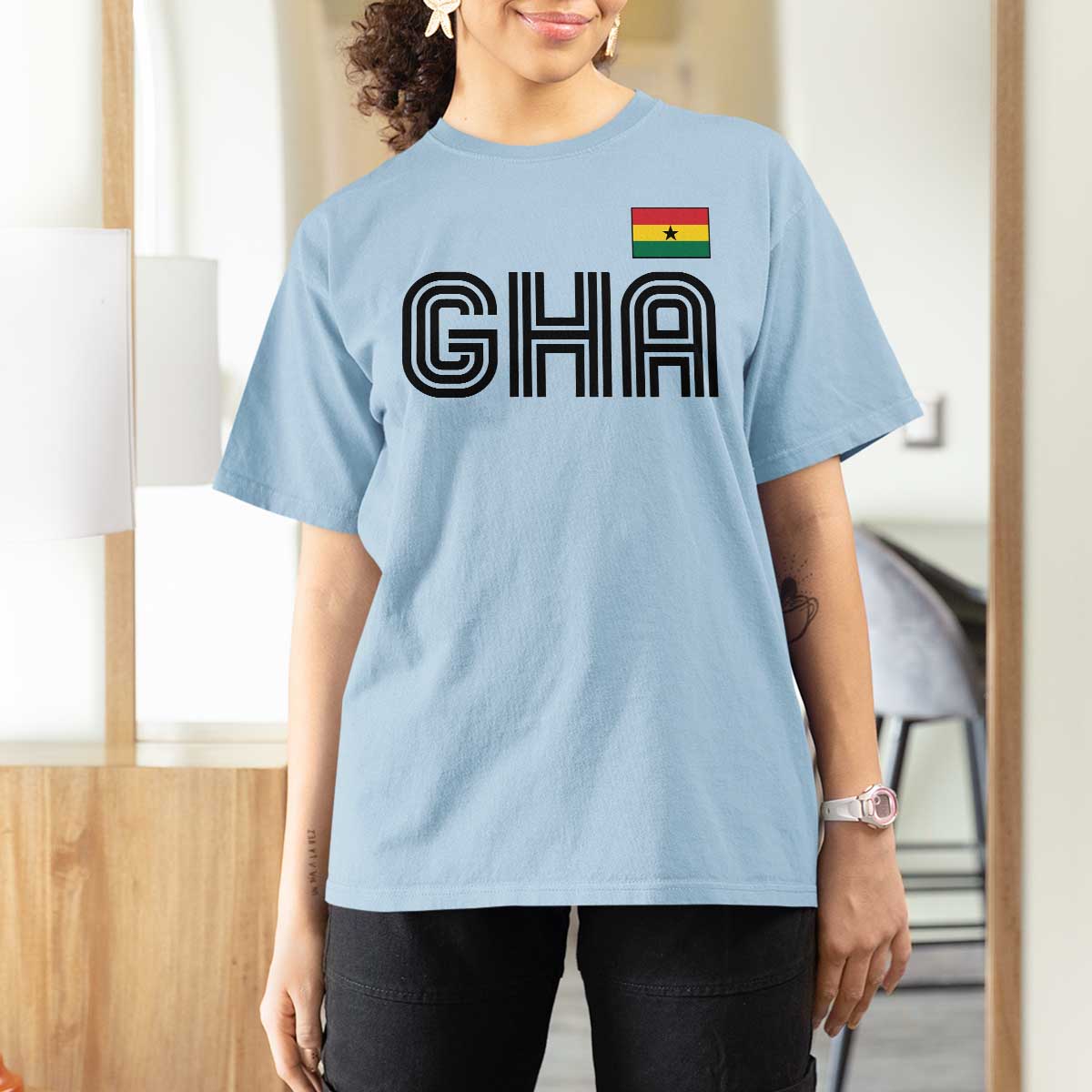 Proud Ghanaian T Shirt For Women Minimalist Ghana Typography Design Ghana Flag