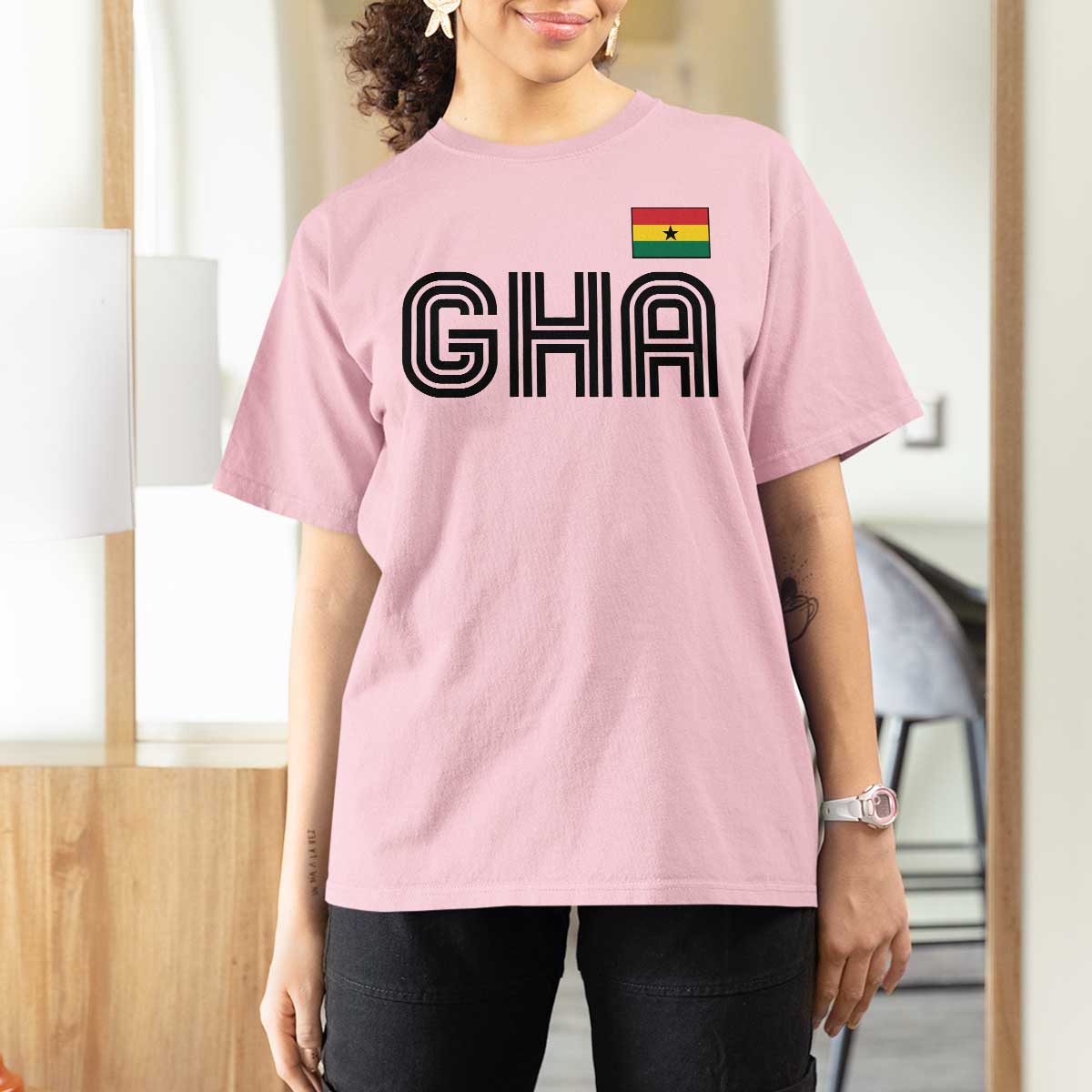 Proud Ghanaian T Shirt For Women Minimalist Ghana Typography Design Ghana Flag