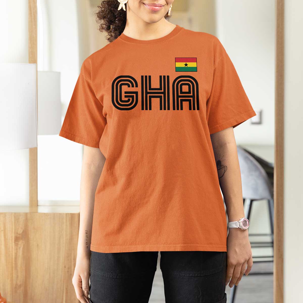 Proud Ghanaian T Shirt For Women Minimalist Ghana Typography Design Ghana Flag