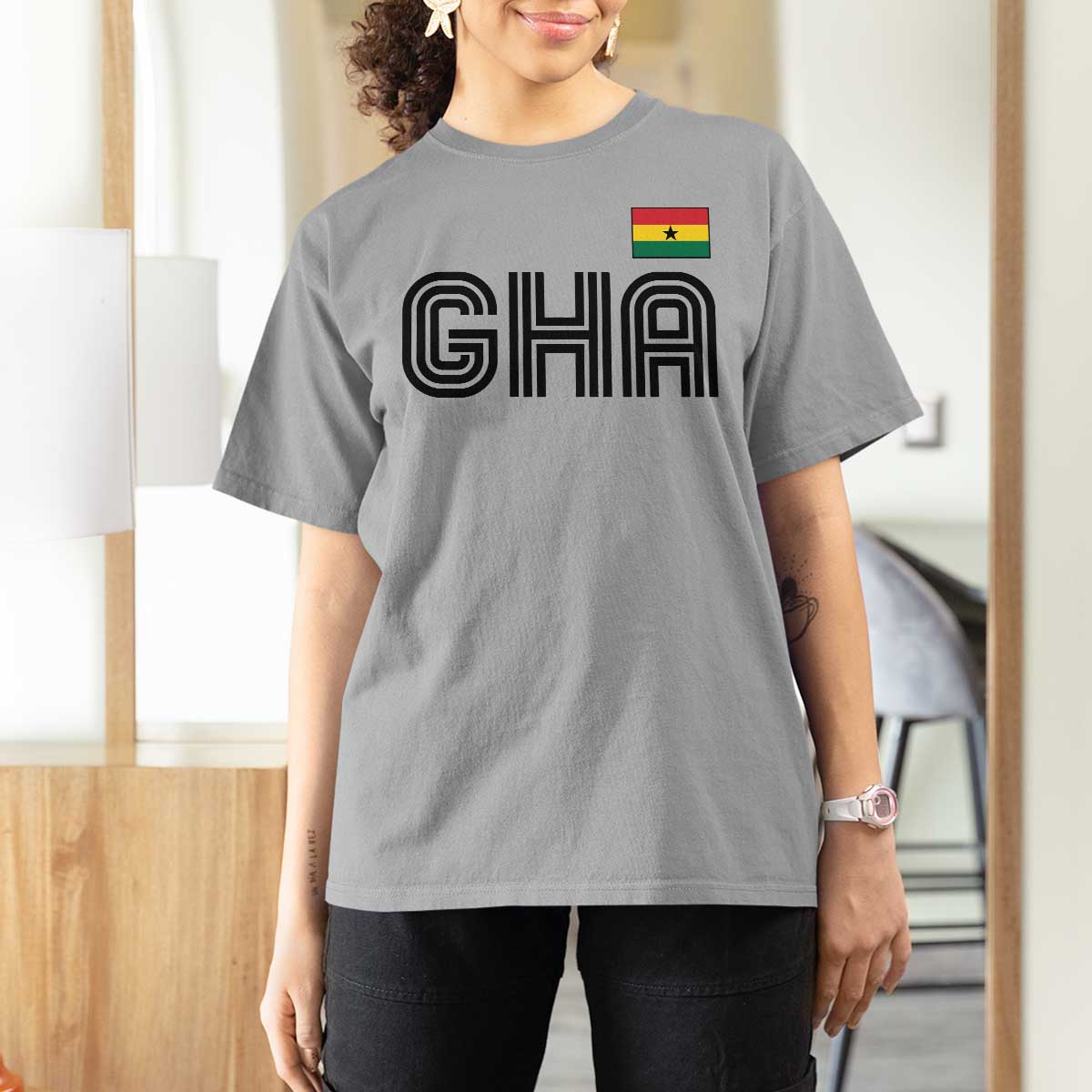 Proud Ghanaian T Shirt For Women Minimalist Ghana Typography Design Ghana Flag