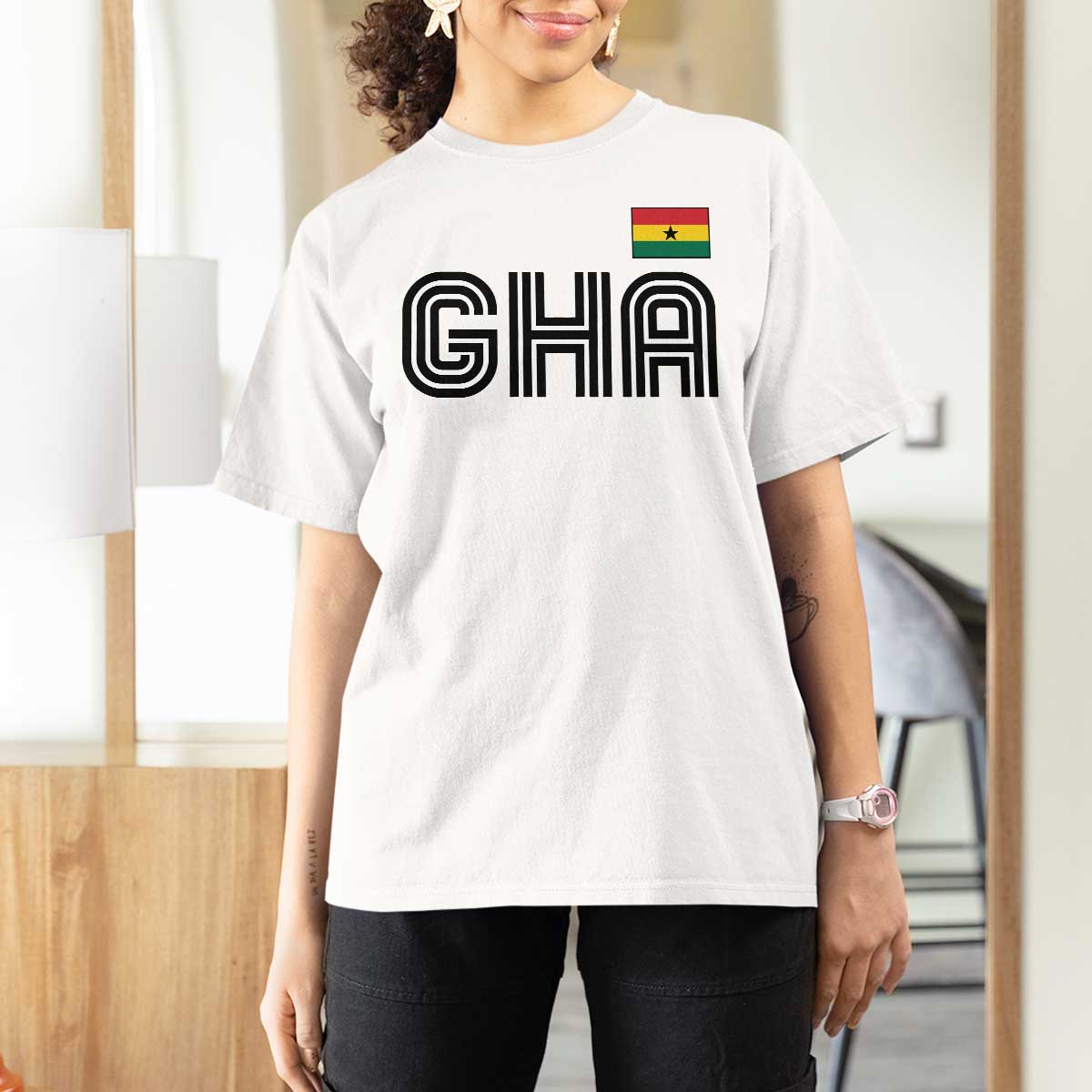 Proud Ghanaian T Shirt For Women Minimalist Ghana Typography Design Ghana Flag