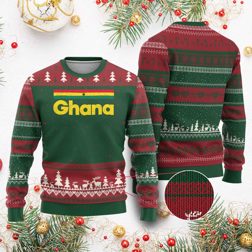 Vintage Ghana Flag Ugly Christmas Sweater Proud Ghanaian Heritage African Pride
