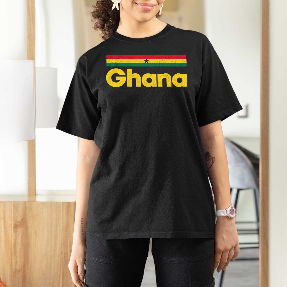 Vintage Ghana Flag T Shirt For Women Proud Ghanaian Heritage African Pride