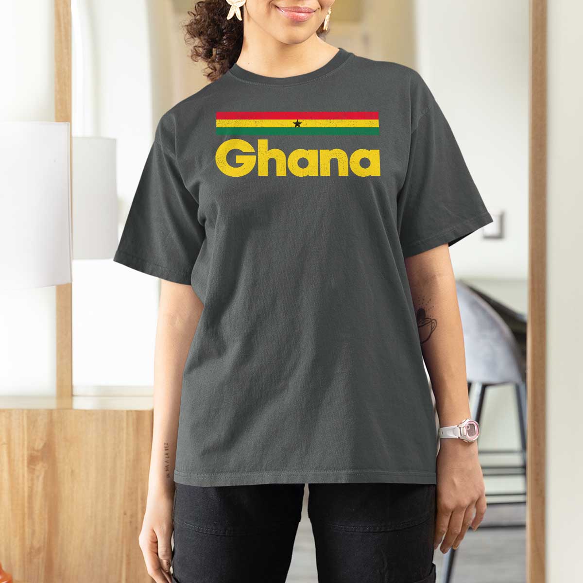 Vintage Ghana Flag T Shirt For Women Proud Ghanaian Heritage African Pride