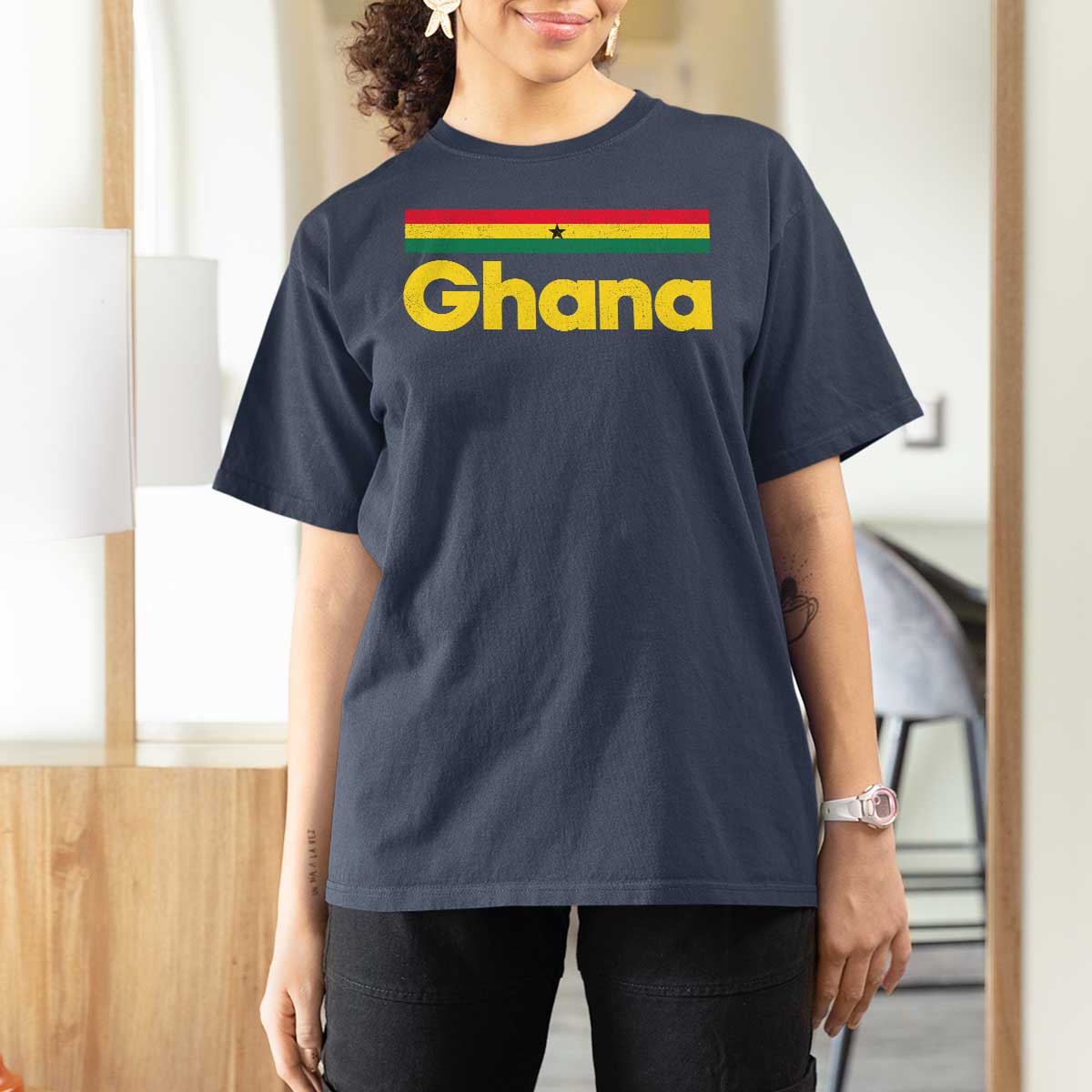 Vintage Ghana Flag T Shirt For Women Proud Ghanaian Heritage African Pride