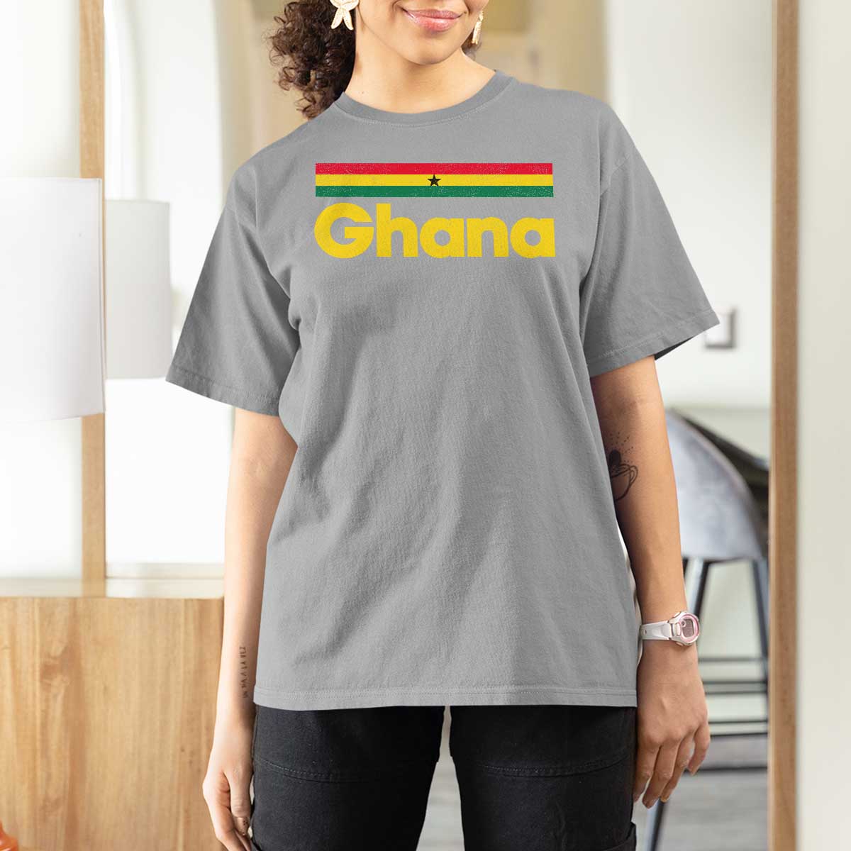 Vintage Ghana Flag T Shirt For Women Proud Ghanaian Heritage African Pride