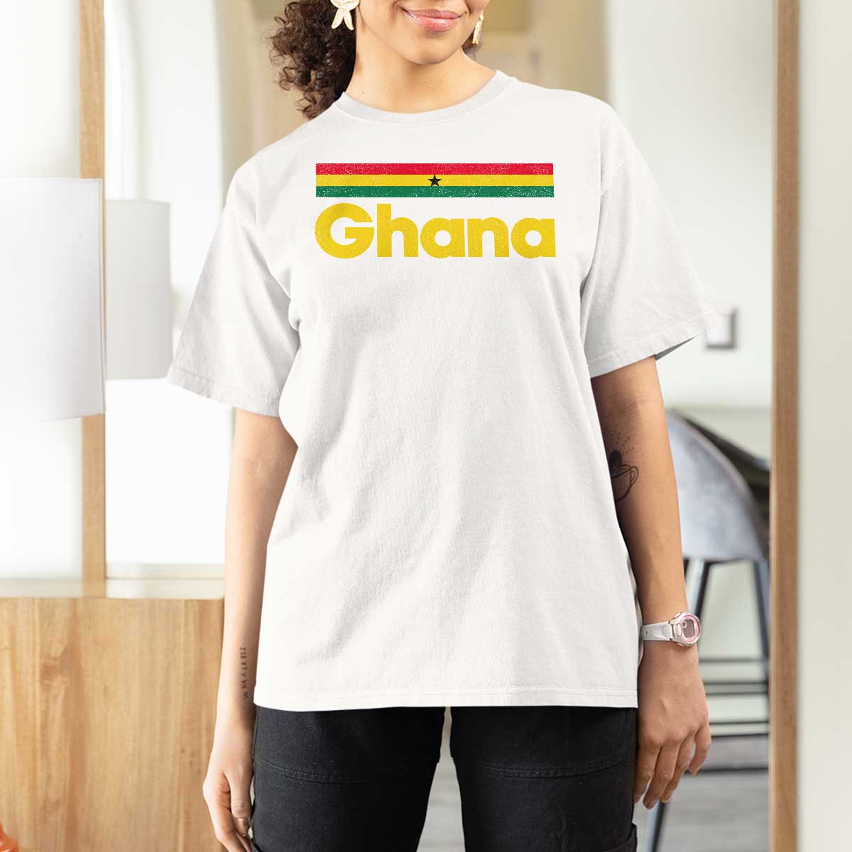 Vintage Ghana Flag T Shirt For Women Proud Ghanaian Heritage African Pride
