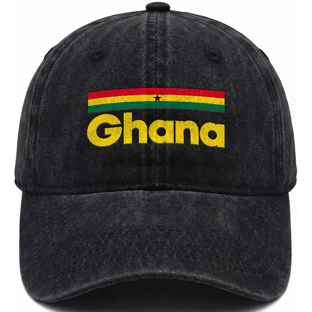 Vintage Ghana Flag Washed Cotton Baseball Cap Proud Ghanaian Heritage African Pride