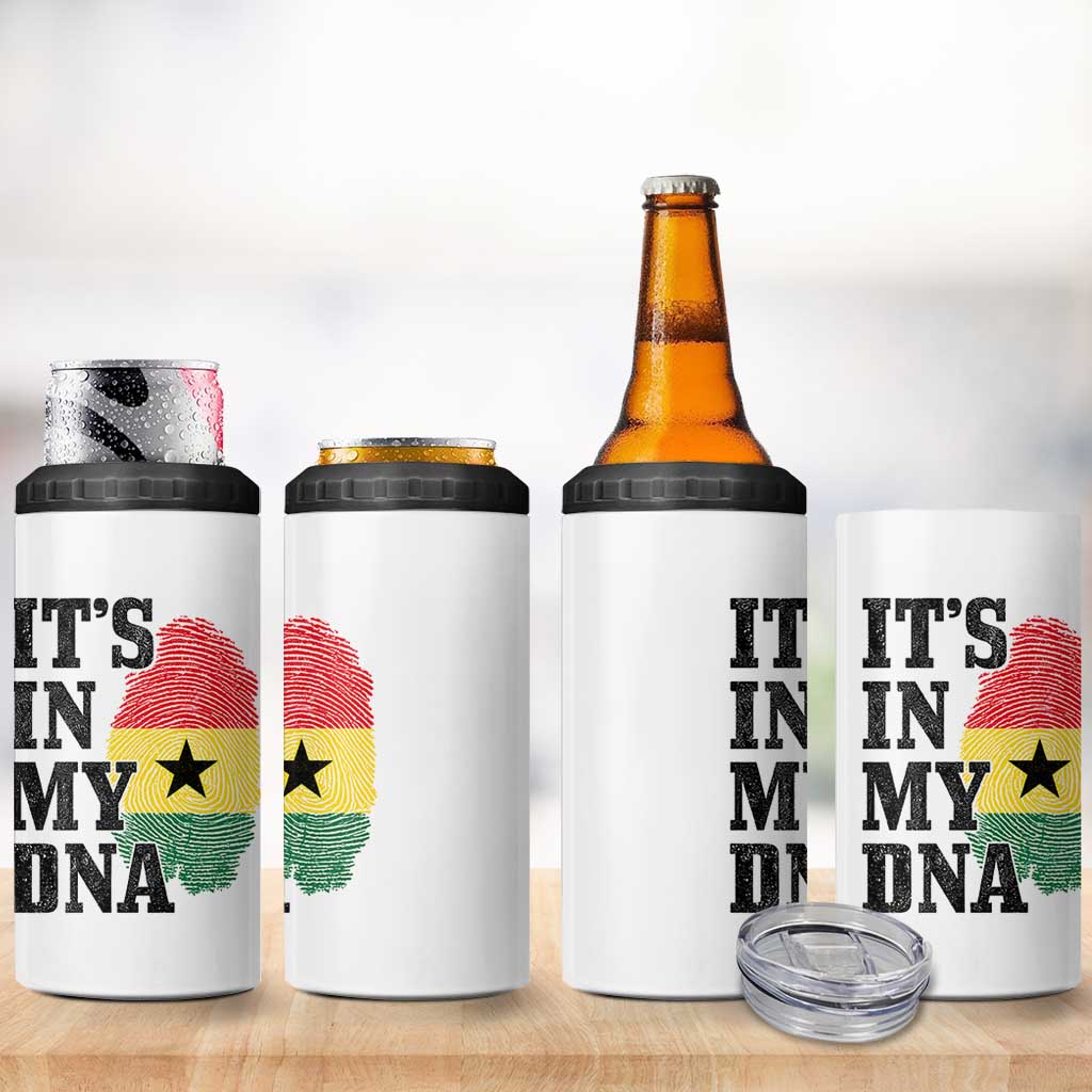 Its In My DNA Ghana 4 in 1 Can Cooler Tumbler Fingerprint Flag Proud Ghanaian Heritage Ghanese Roots