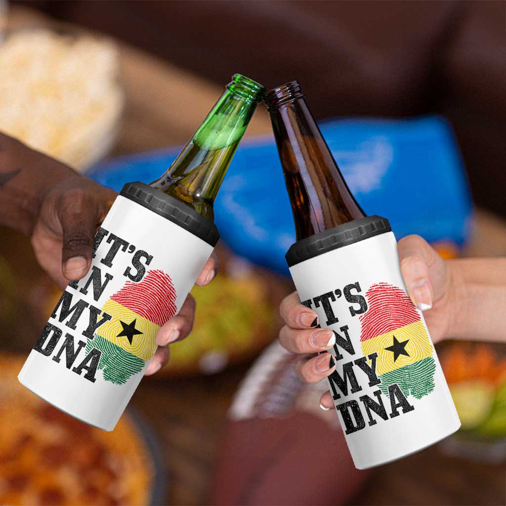 Its In My DNA Ghana 4 in 1 Can Cooler Tumbler Fingerprint Flag Proud Ghanaian Heritage Ghanese Roots