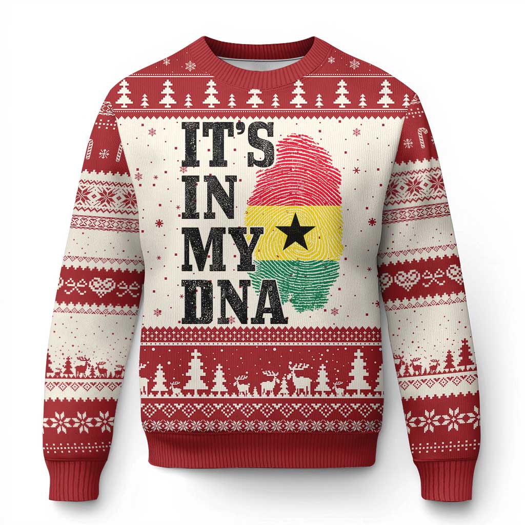Its In My DNA Ghana Ugly Christmas Sweater Fingerprint Flag Proud Ghanaian Heritage Ghanese Roots