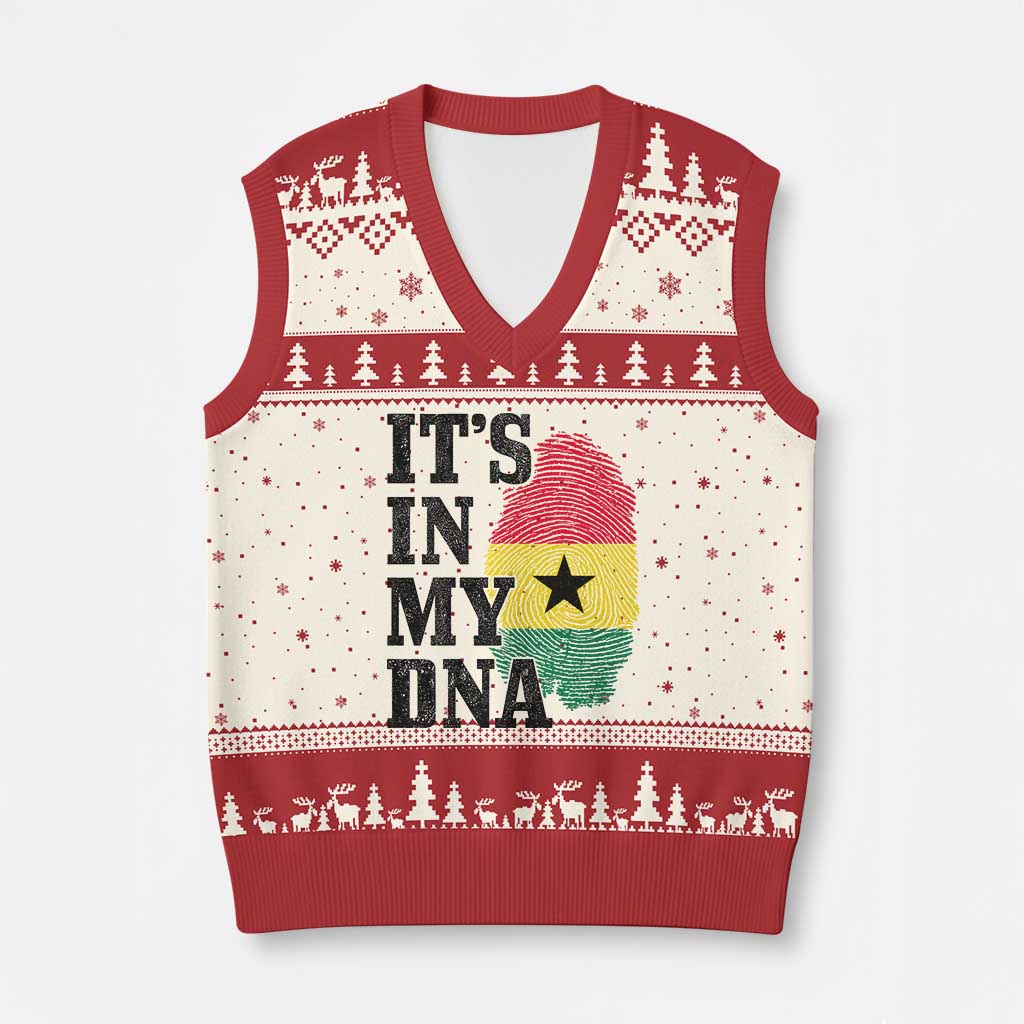 Its In My DNA Ghana V-Neck Knit Sweater Vest Fingerprint Flag Proud Ghanaian Heritage Ghanese Roots