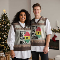 Its In My DNA Ghana V-Neck Knit Sweater Vest Fingerprint Flag Proud Ghanaian Heritage Ghanese Roots
