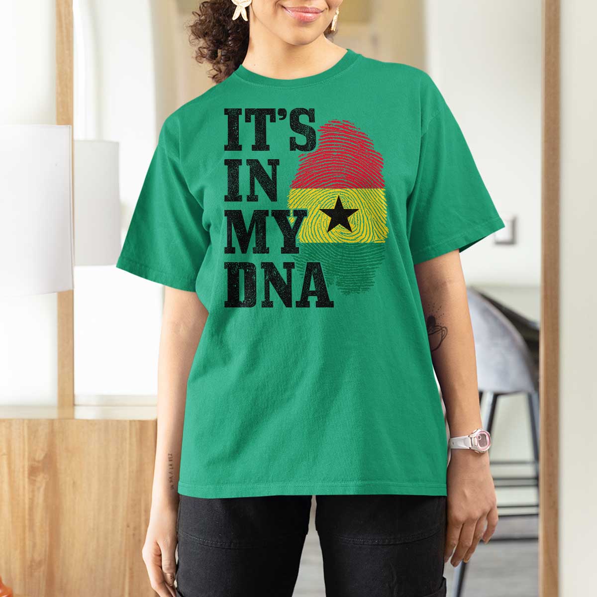 Its In My DNA Ghana T Shirt For Women Fingerprint Flag Proud Ghanaian Heritage Ghanese Roots