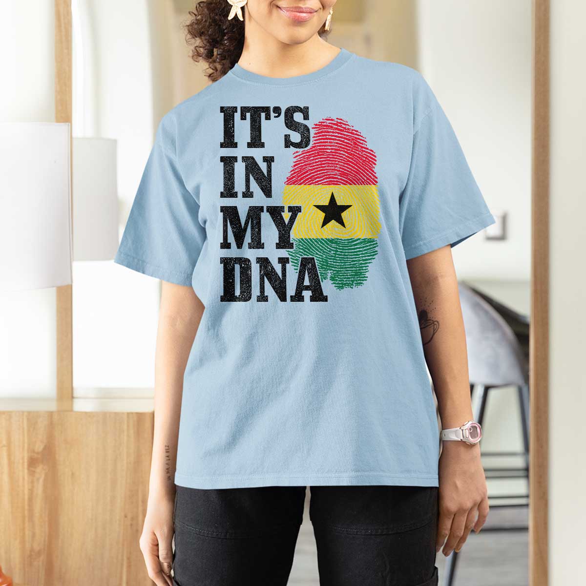 Its In My DNA Ghana T Shirt For Women Fingerprint Flag Proud Ghanaian Heritage Ghanese Roots