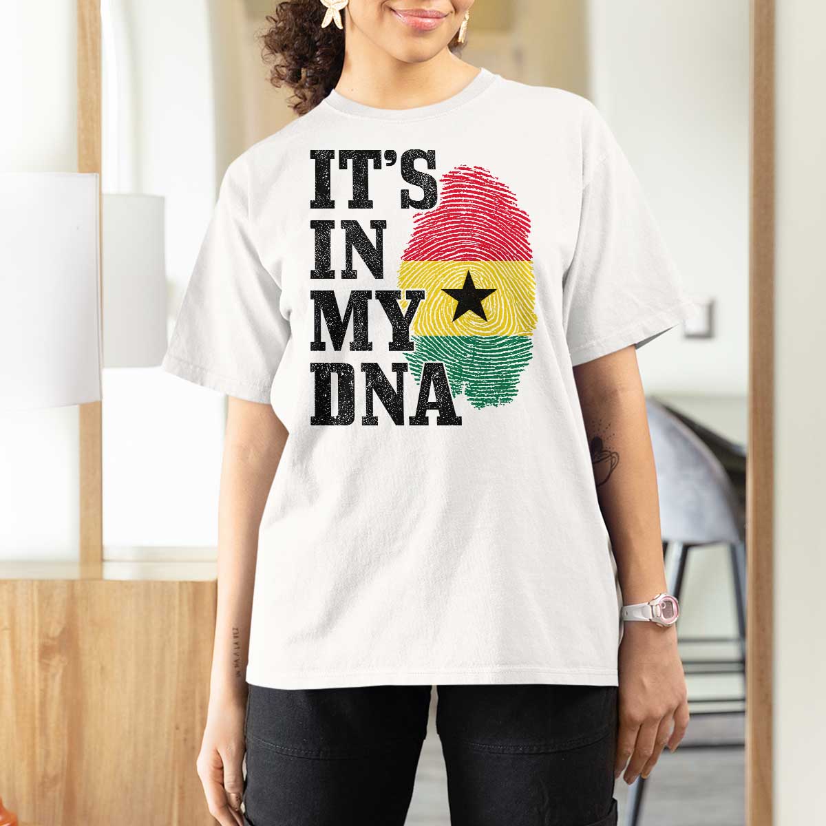 Its In My DNA Ghana T Shirt For Women Fingerprint Flag Proud Ghanaian Heritage Ghanese Roots