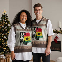 Its In My DNA Ghana V-Neck Knit Sweater Vest Proud Ghanaian Heritage Ghanese Roots Vintage Ghana Map Flag