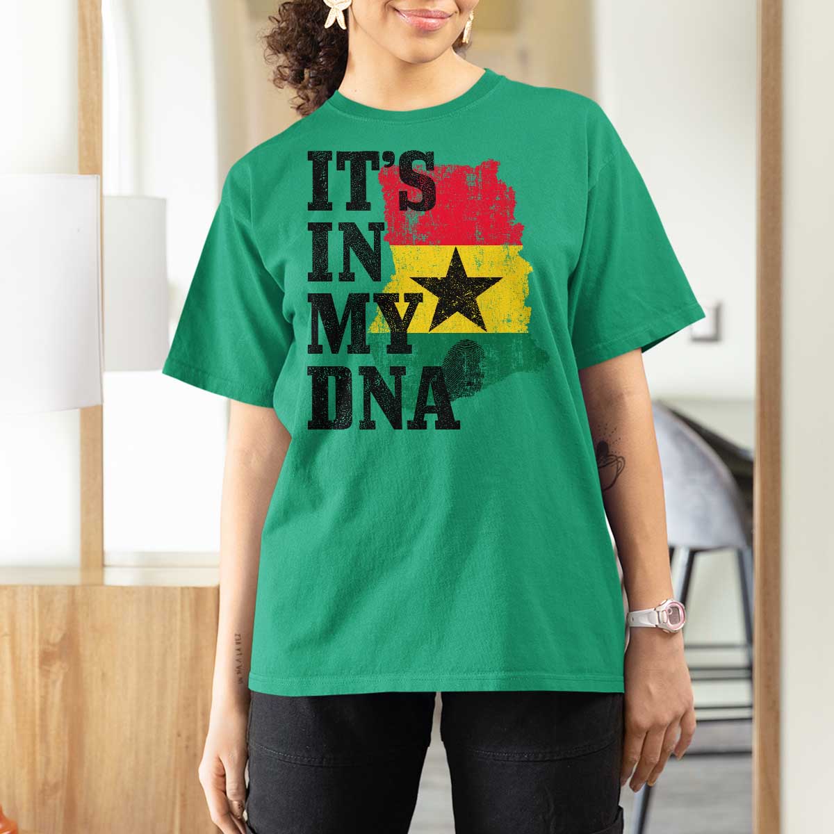 Its In My DNA Ghana T Shirt For Women Proud Ghanaian Heritage Ghanese Roots Vintage Ghana Map Flag