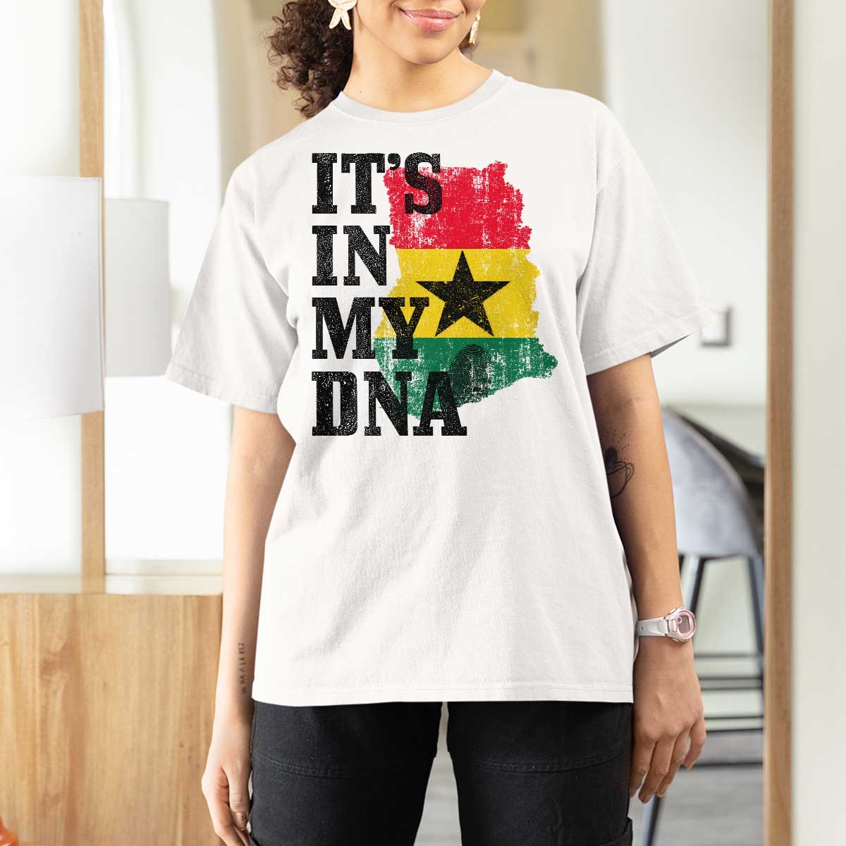 Its In My DNA Ghana T Shirt For Women Proud Ghanaian Heritage Ghanese Roots Vintage Ghana Map Flag