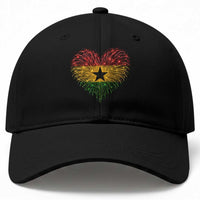 Ghana Flag Heart Ghanaian Flag Baseball Cap Heart Fireworks Patriotic Independence Day Celebration Graphic