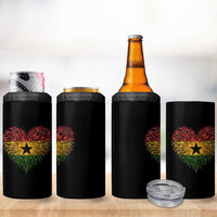 Ghana Flag Heart Ghanaian Flag 4 in 1 Can Cooler Tumbler Heart Fireworks Patriotic Independence Day Celebration Graphic