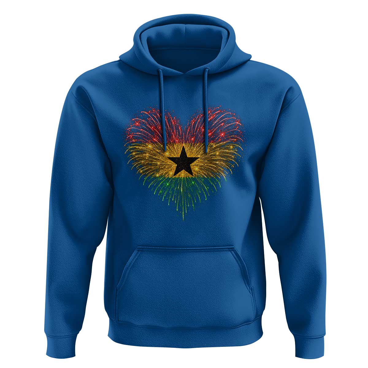 Ghana Flag Heart Ghanaian Flag Hoodie Heart Fireworks Patriotic Independence Day Celebration Graphic