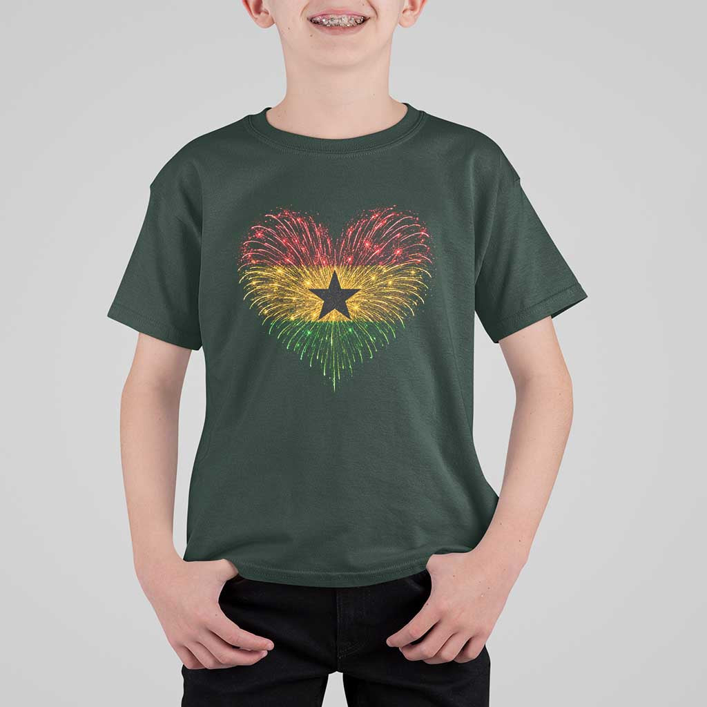 Ghana Flag Heart Ghanaian Flag T Shirt For Kid Heart Fireworks Patriotic Independence Day Celebration Graphic