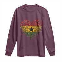Ghana Flag Heart Ghanaian Flag Long Sleeve Shirt Heart Fireworks Patriotic Independence Day Celebration Graphic