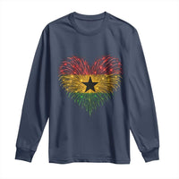 Ghana Flag Heart Ghanaian Flag Long Sleeve Shirt Heart Fireworks Patriotic Independence Day Celebration Graphic