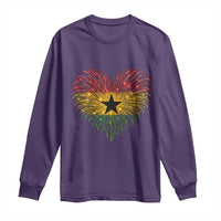 Ghana Flag Heart Ghanaian Flag Long Sleeve Shirt Heart Fireworks Patriotic Independence Day Celebration Graphic