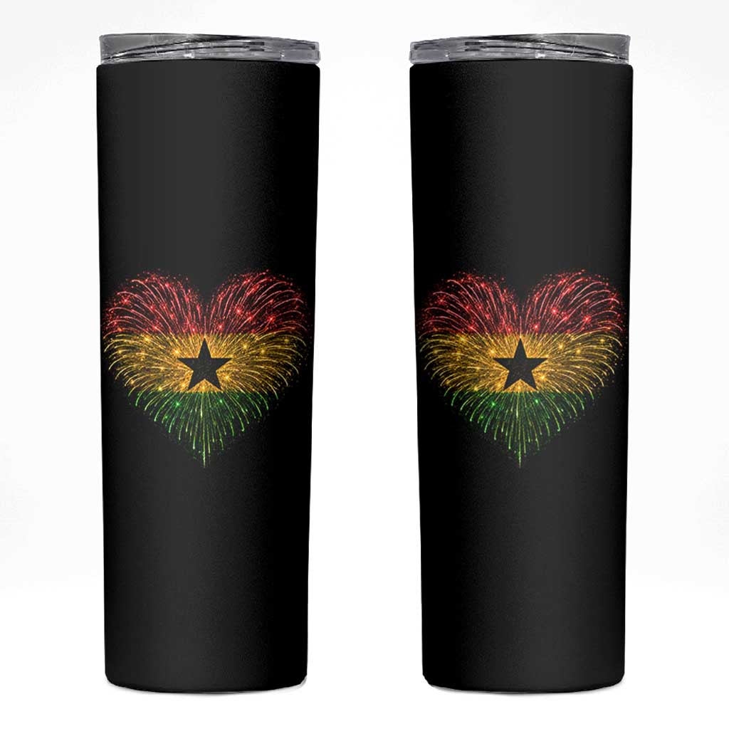 Ghana Flag Heart Ghanaian Flag Skinny Tumbler Heart Fireworks Patriotic Independence Day Celebration Graphic