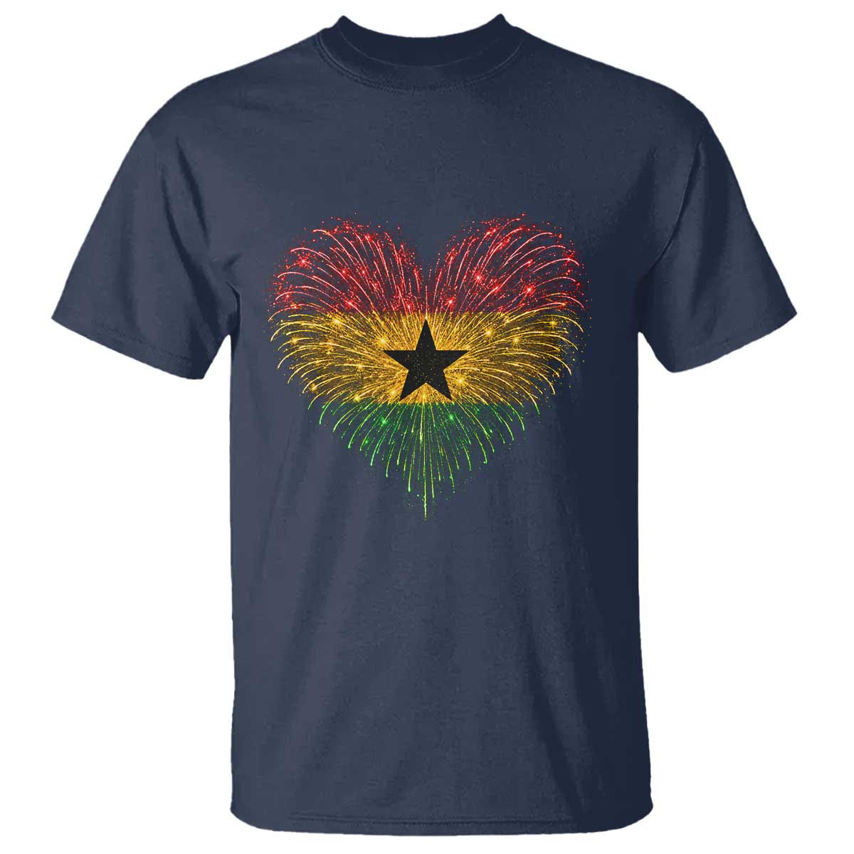 Ghana Flag Heart Ghanaian Flag T Shirt Heart Fireworks Patriotic Independence Day Celebration Graphic