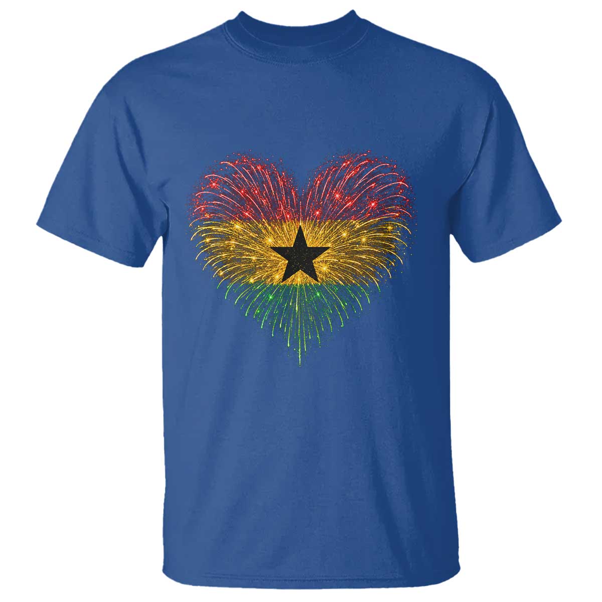 Ghana Flag Heart Ghanaian Flag T Shirt Heart Fireworks Patriotic Independence Day Celebration Graphic
