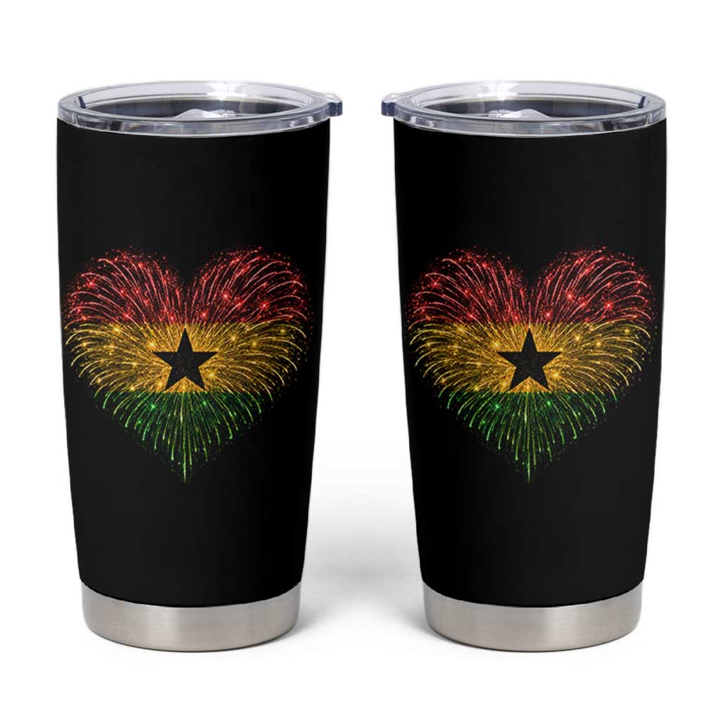 Ghana Flag Heart Ghanaian Flag Tumbler Cup Heart Fireworks Patriotic Independence Day Celebration Graphic