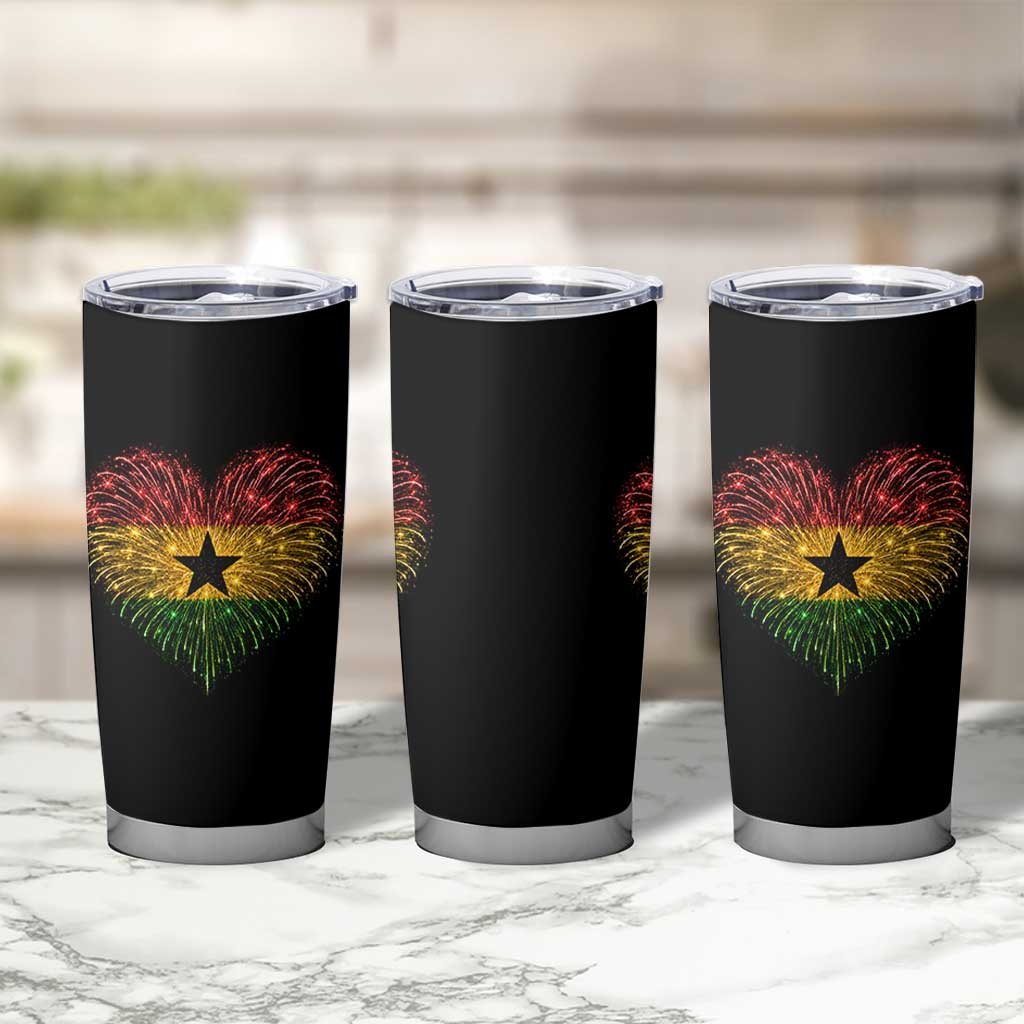 Ghana Flag Heart Ghanaian Flag Tumbler Cup Heart Fireworks Patriotic Independence Day Celebration Graphic