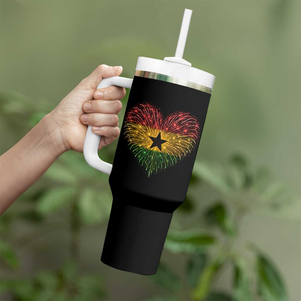 Ghana Flag Heart Ghanaian Flag Tumbler With Handle Heart Fireworks Patriotic Independence Day Celebration Graphic