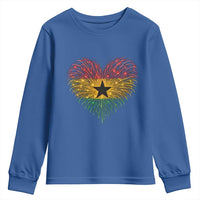 Ghana Flag Heart Ghanaian Flag Youth Sweatshirt Heart Fireworks Patriotic Independence Day Celebration Graphic