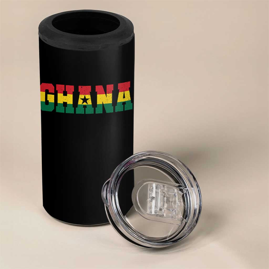 Vintage Ghana Flag Varsity 4 in 1 Can Cooler Tumbler Classic Ghanaian Pride Heritage Graphic