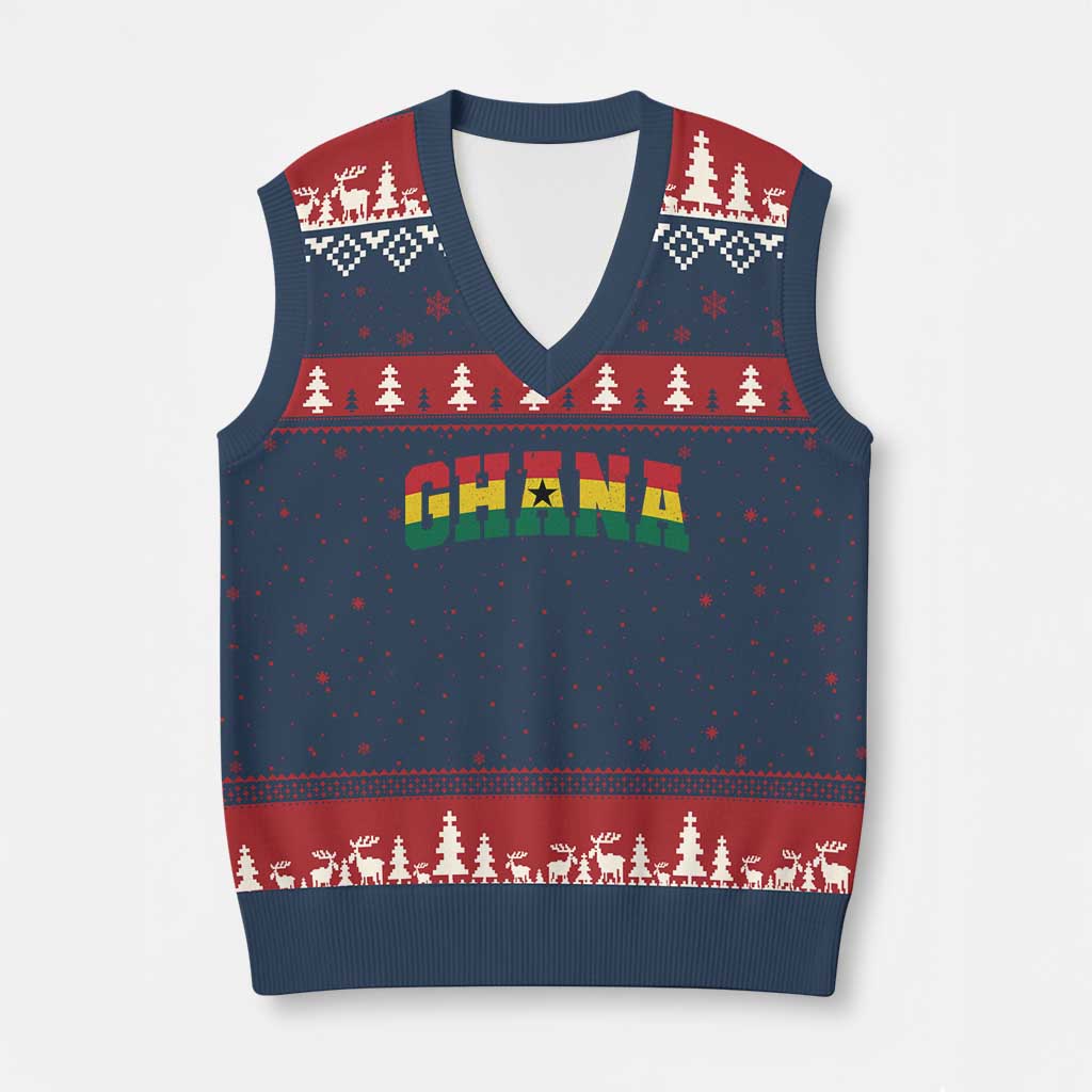 Vintage Ghana Flag Varsity V-Neck Knit Sweater Vest Classic Ghanaian Pride Heritage Graphic