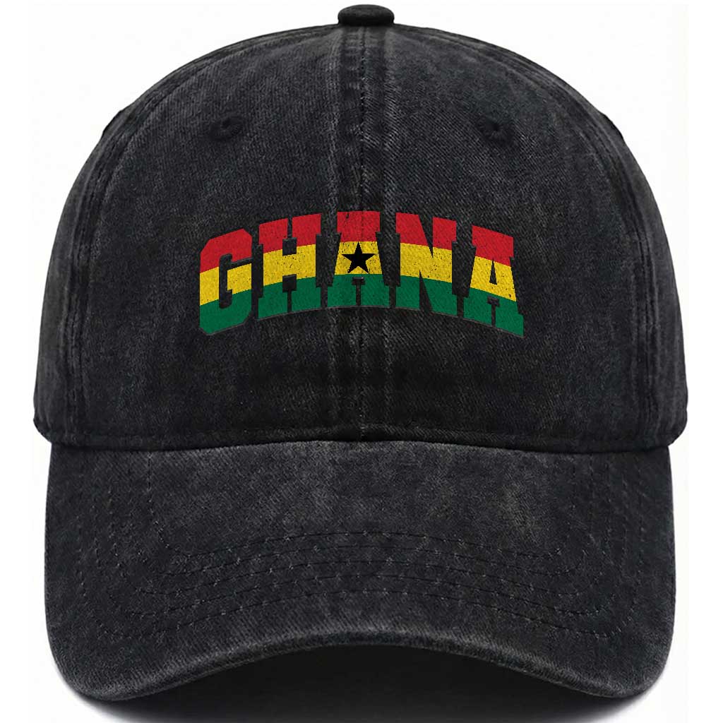 Vintage Ghana Flag Varsity Washed Cotton Baseball Cap Classic Ghanaian Pride Heritage Graphic