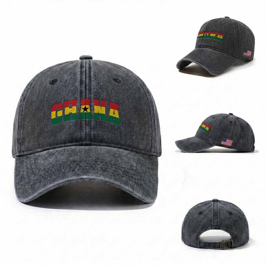 Vintage Ghana Flag Varsity Washed Cotton Baseball Cap Classic Ghanaian Pride Heritage Graphic