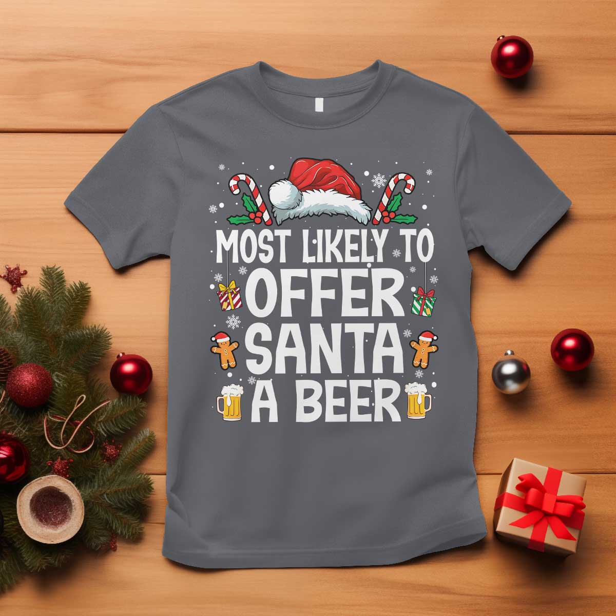 Family Matching Christmas T Shirt Most Likely To Christmas To Offer Santa A Beer - Wonder Print Shop