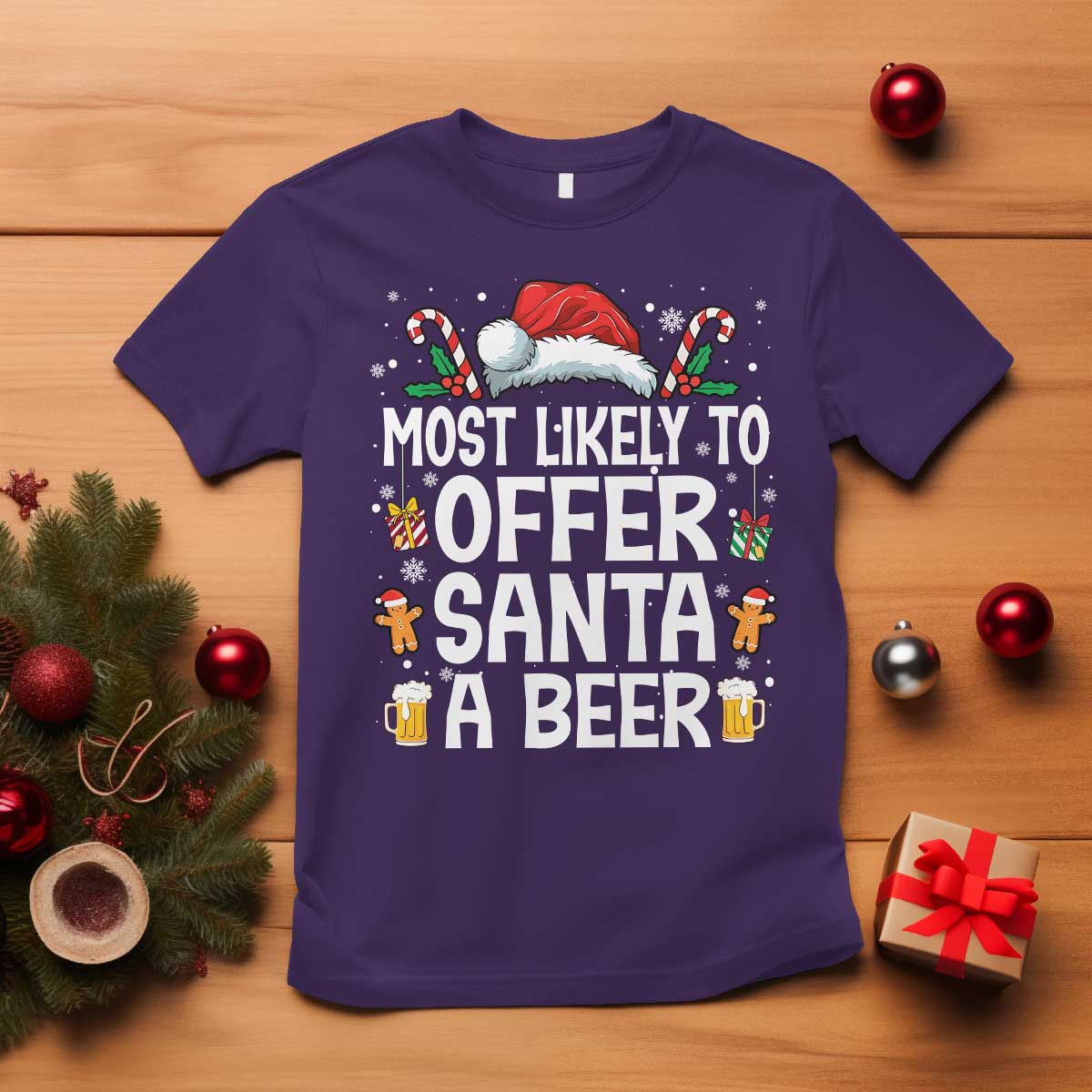 Family Matching Christmas T Shirt Most Likely To Christmas To Offer Santa A Beer - Wonder Print Shop