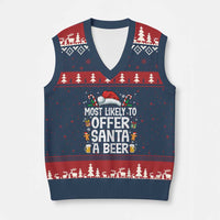 Family Matching Xmas V-Neck Knit Sweater Vest Most Likely To Christmas To Offer Santa A Beer - Wonder Print Shop
