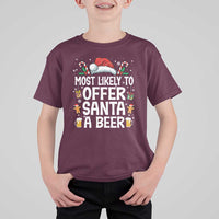 Family Matching Christmas T Shirt For Kid Most Likely To Christmas To Offer Santa A Beer - Wonder Print Shop