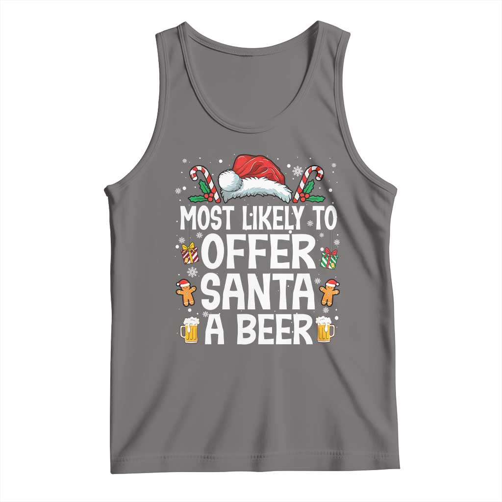 Family Matching Christmas Tank Top Most Likely To Christmas To Offer Santa A Beer - Wonder Print Shop