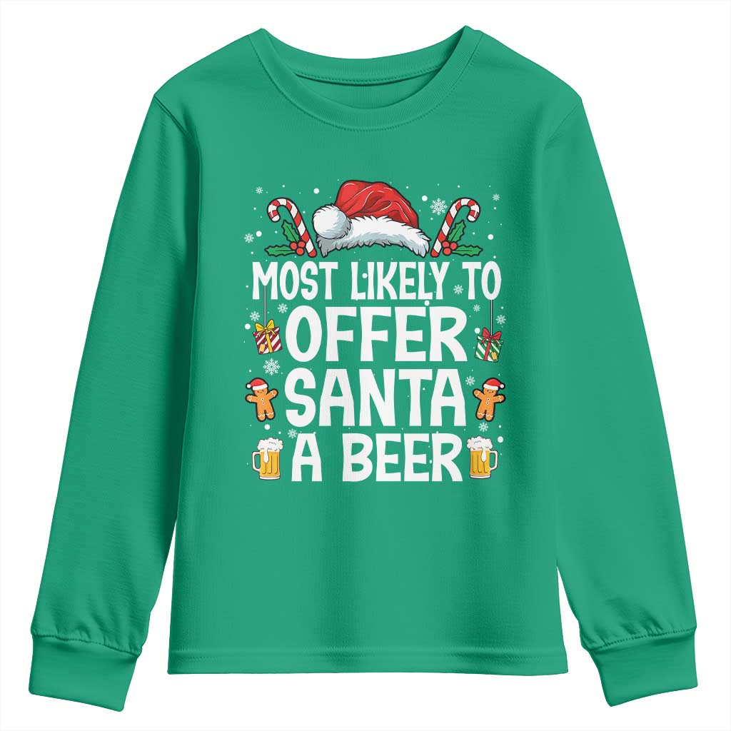 Family Matching Christmas Youth Sweatshirt Most Likely To Christmas To Offer Santa A Beer - Wonder Print Shop