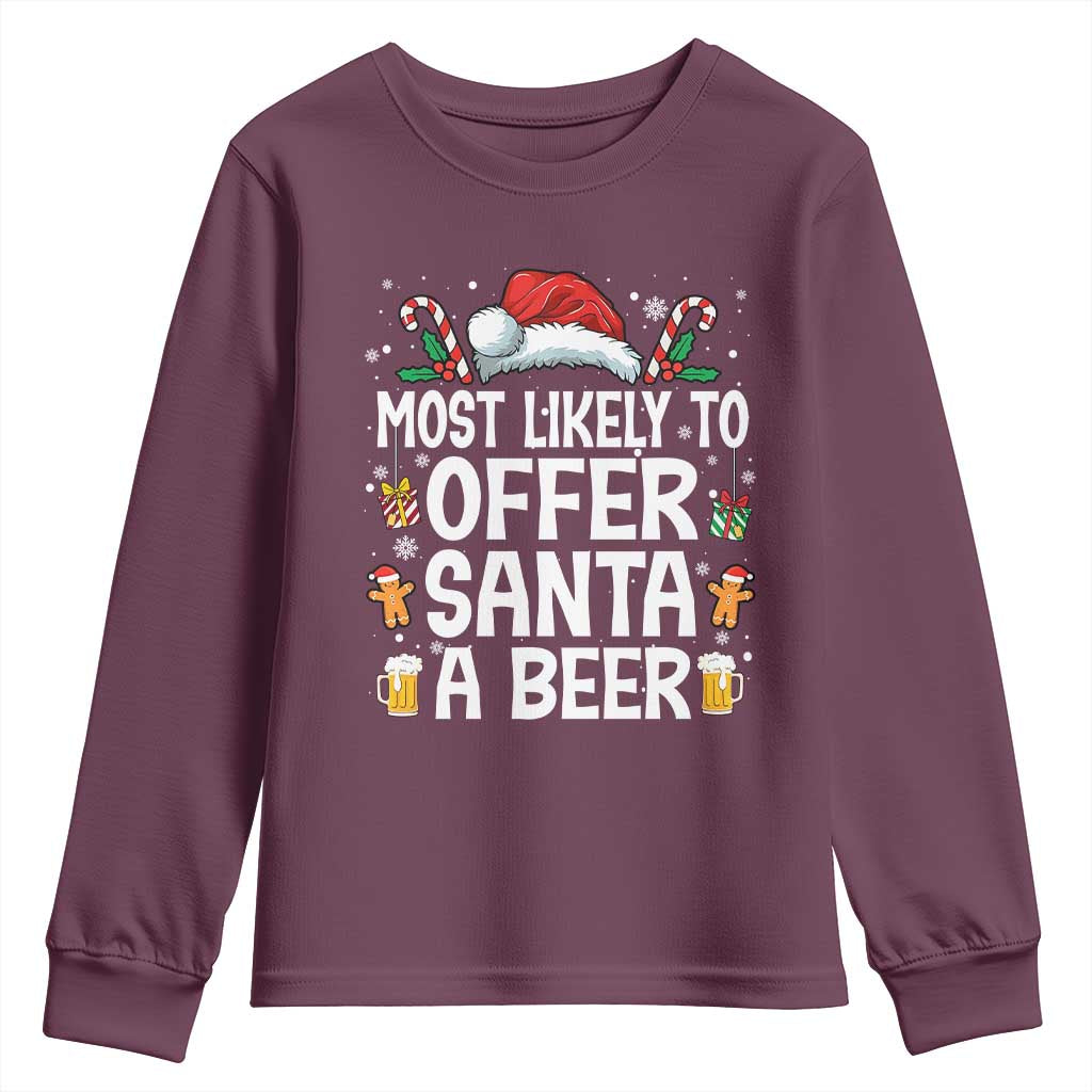 Family Matching Christmas Youth Sweatshirt Most Likely To Christmas To Offer Santa A Beer - Wonder Print Shop